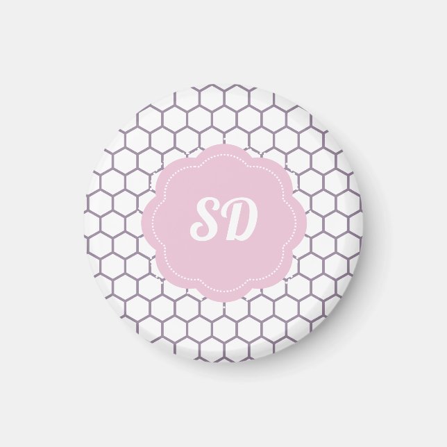 Ljus rosa Honeycomb Anpassningsbar Monogram Magnet (Framsidan)