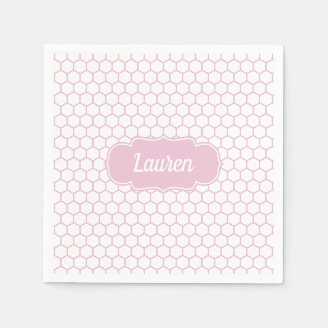 Ljus rosa Honeycomb Anpassningsbar Monogram Pappersservett (Framsidan)