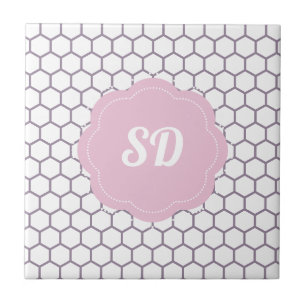 Ljus rosa Honeycomb Hexagon Anpassningsbar Monogra Kakelplatta