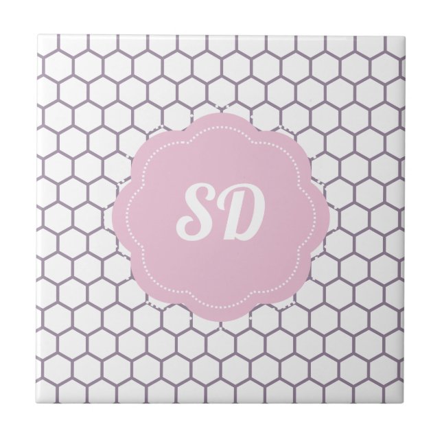 Ljus rosa Honeycomb Hexagon Anpassningsbar Monogra Kakelplatta (Framsidan)