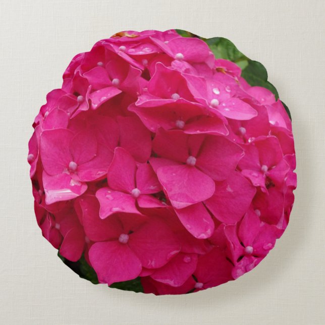 Ljus Rosa Hydrangea Close Round Pillow Rund Kudde (Framsidan)
