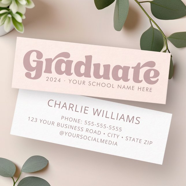 Ljus  rosa i studenten vid student student mini visitkort (Light blush pink retro graduate student graduation mini business card)