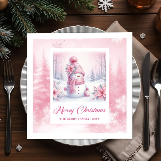 Ljus rosa julscen servetter barn vinter (Bright Pinkmas Christmas Scene Napkins Kids Winter Fun)