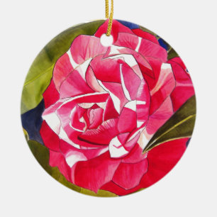 Ljus rosa Kamelia vattenfärg konst blomma Julgransprydnad Keramik