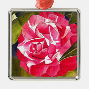 Ljus rosa Kamelia vattenfärg konst blomma Julgransprydnad Metall