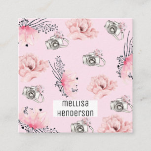 Ljus rosa kamera för elegant Blommigt Fyrkantigt Visitkort