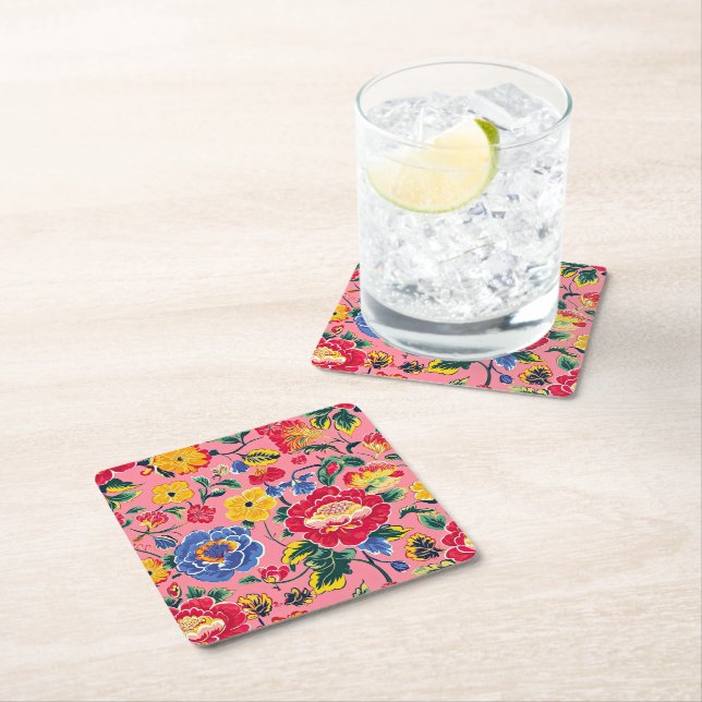 Ljus rosa kineseri blom underlägg papper kvadrat (Insitu)