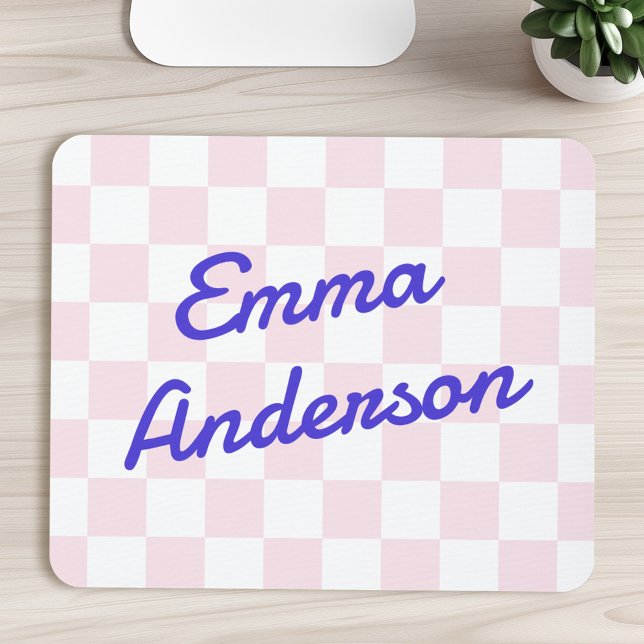 Ljus rosa kontrollpanel för Retro namn mönster Musmatta (Retro name light pink white checkerboard pattern mouse pad)