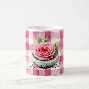 Ljus Rosa Ljus Ljusstake Rutig Kaffemugg