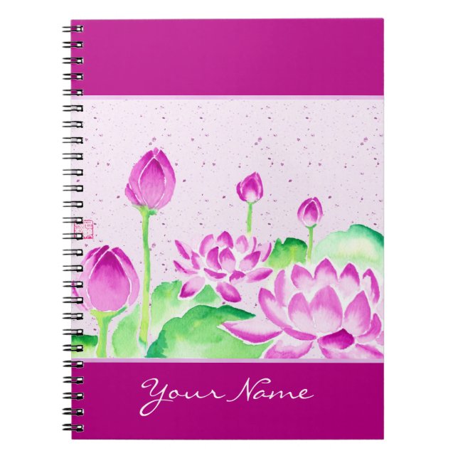 Ljus rosa lotusblommavattenfärg som målar Washi Anteckningsbok Med Spiral (Framsidan)