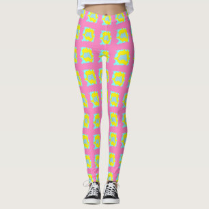 Ljus rosa med citron och blå sport dam söt leggings