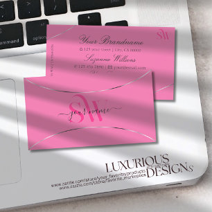 Ljus rosa med Silver Decor och Monogram Snyggt Visitkort