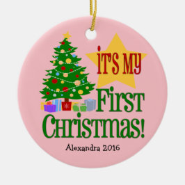 Ljus rosa med Träd Baby Första julprydnad Julgransprydnad Keramik
