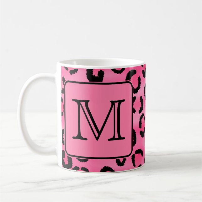 Ljus rosa Monogram. för Leopardtryckanpassningsbar Kaffemugg (Vänster)