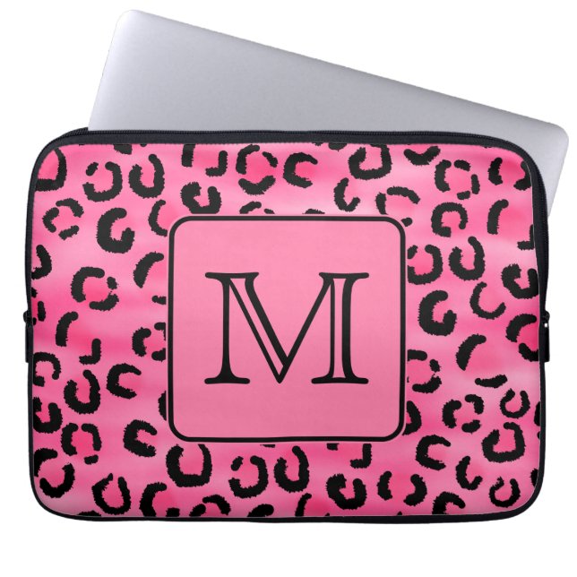 Ljus rosa Monogram. för Leopardtryckanpassningsbar Laptop Fodral (Framsidan)