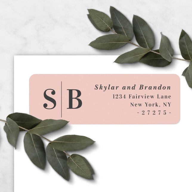 Ljus rosa Monogrammed Bröllop Returadress Etikett (Skapare uppladdad)