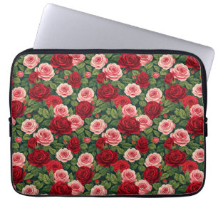 Ljus Rosa Mönster Med Röda Och Rosa Rosor Laptop Fodral