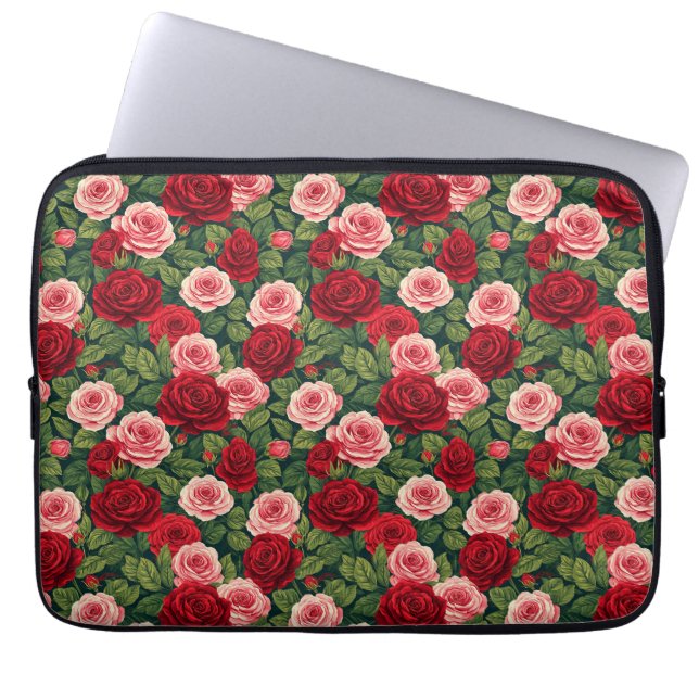 Ljus Rosa Mönster Med Röda Och Rosa Rosor Laptop Fodral (Framsidan)