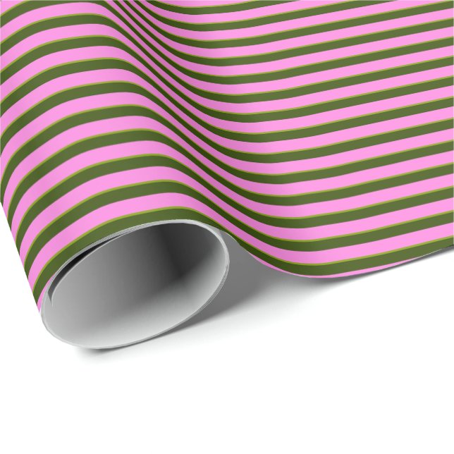 Ljus rosa och grön retro-randig modern presentpapper (Rullad Hörn)