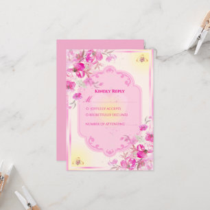 Ljus rosa och guld bröllop RSVP-kort Inbjudningar