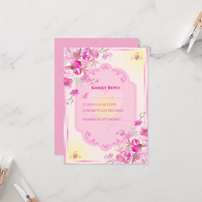 Ljus rosa och guld bröllop RSVP-kort Inbjudningar (Fram/Back In Situ)