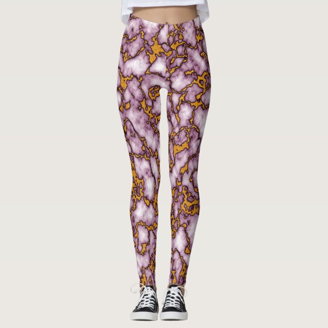 Ljus rosa och guld marmorerad texturdesign leggings (Framsida)