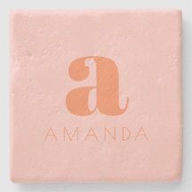Ljus rosa och Orange Modern Monogram med Namn