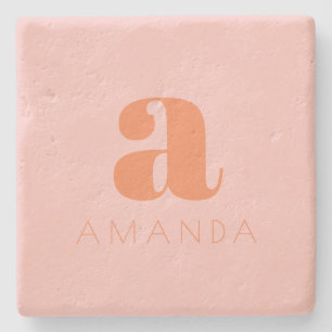 Ljus rosa och Orange Modern Monogram med Namn Stenunderlägg