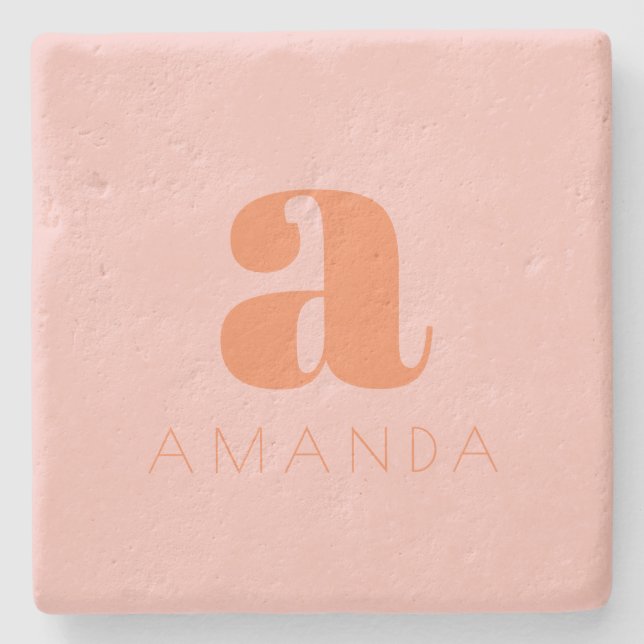 Ljus rosa och Orange Modern Monogram med Namn Stenunderlägg (Framsidan)