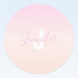 Ljus rosa och persika gradient ombre namn och mono klistermärke