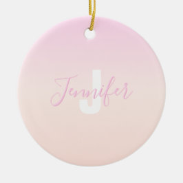 Ljus rosa och persikofärgad gradient Ombre Namn &  Julgransprydnad Keramik