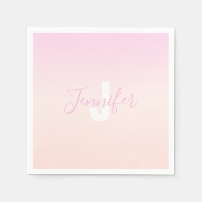 Ljus rosa och persikofärgad gradient Ombre Namn &  Pappersservett (Framsidan)