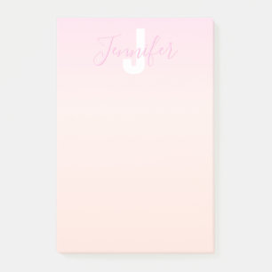 Ljus rosa och persikofärgad gradient Ombre Namn & Post-it Block
