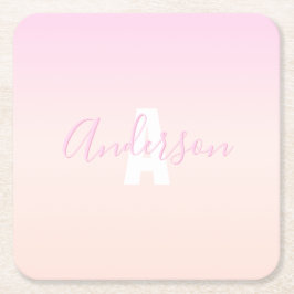 Ljus rosa och persikofärgad gradient Ombre Namn &  Underlägg Papper Kvadrat