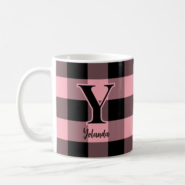 Ljus rosa och svart Buffalo-Anpassningsbar Kaffemugg (Vänster)