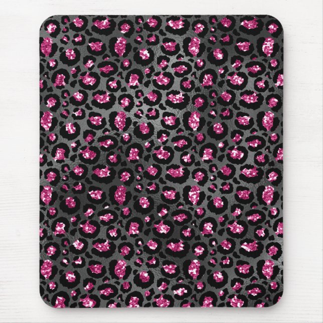 Ljus rosa och svart glamourdjurskprint musmatta (Framsidan)