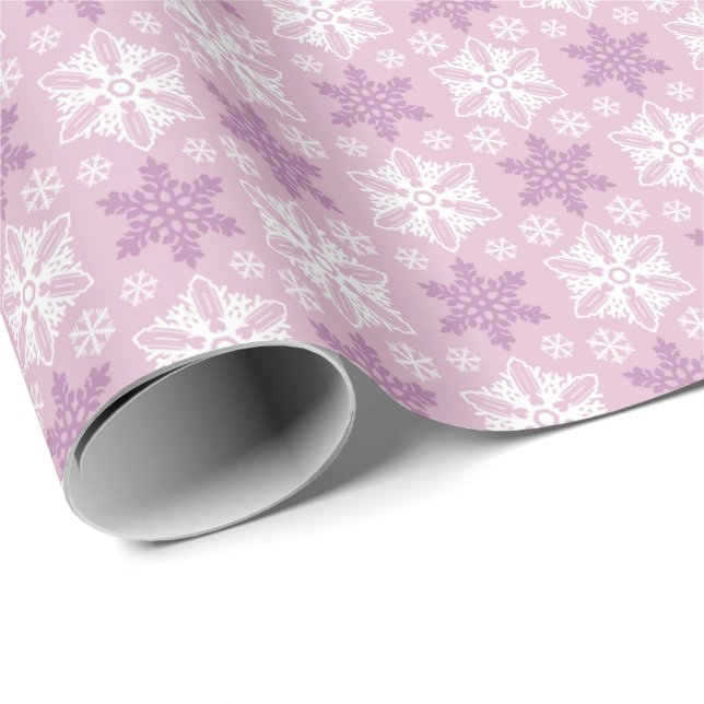 Ljus Rosa- och vintervita snöflingor Mönster Presentpapper (Rullad Hörn)