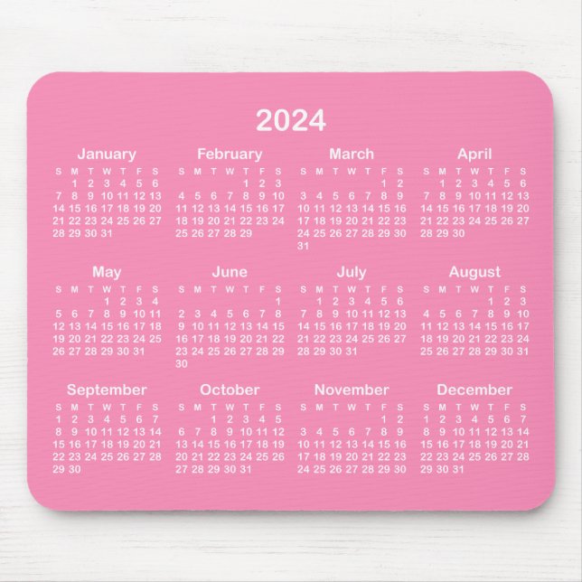 Ljus rosa och vit 2024-kalender musmatta (Framsidan)