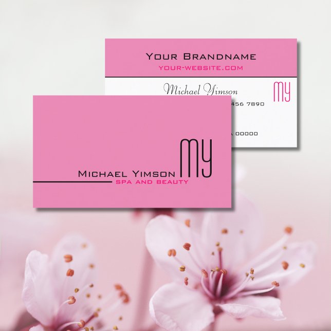 Ljus rosa och vit med Monogram Professionell Visitkort (Skapare uppladdad)