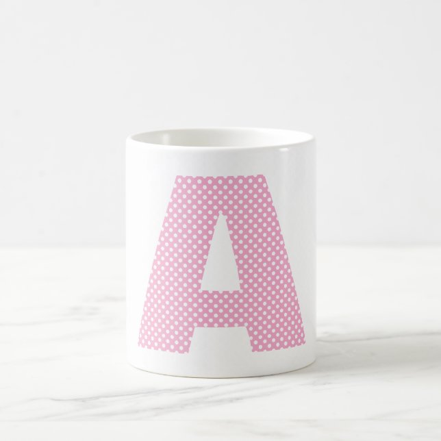 Ljus rosa och vit polka, punkt fet monogram kaffemugg (Center)