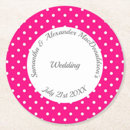 Ljus rosa och vit polkadot bröllop underlägg papper rund