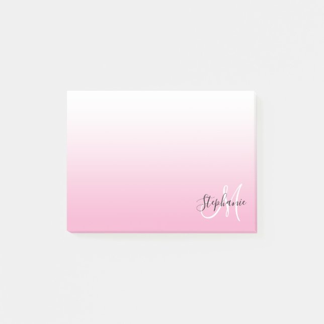 Ljus rosa Ombre Elegant Monogram Post-it Block (Framsida)