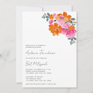 Ljus rosa orange blomster livlig Bar Mitzvah Inbjudningar