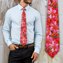 Ljus rosa orange hawaiiansk plumeriautskrift slips