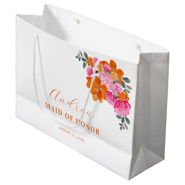 Ljus rosa orange livfull blomster brudtjänsteflick (Framsidan Vinklad)