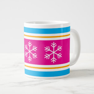 Ljus rosa orange vit blå ränder snöflingor jumbo mugg