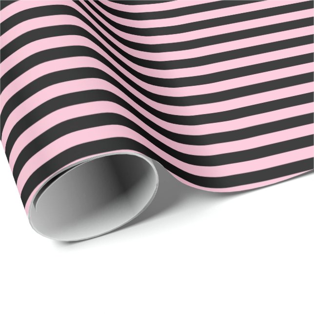 Ljus rosa | Papper för omslagning av svart Rand Presentpapper (Rullad Hörn)