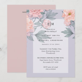 Ljus rosa persika PEONIOR Bröllopsinbjudan Mottagn