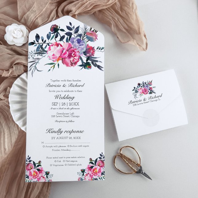 Ljus Rosa Pion Blommig Monogram Elegant Bröllop (Skapare uppladdad)