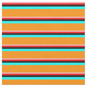 Ljus rosa, röd, svart, cyan och Mörk Orange Linjer Tyg